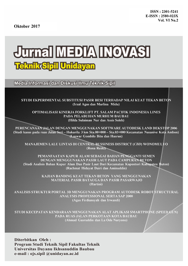 					View Vol. 6 No. 2 (2017): Jurnal Media Inovasi Teknik Sipil Unidayan
				