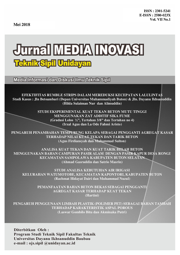 					View Vol. 7 No. 1 (2018): Jurnal Media Inovasi Teknik Sipil Unidayan
				