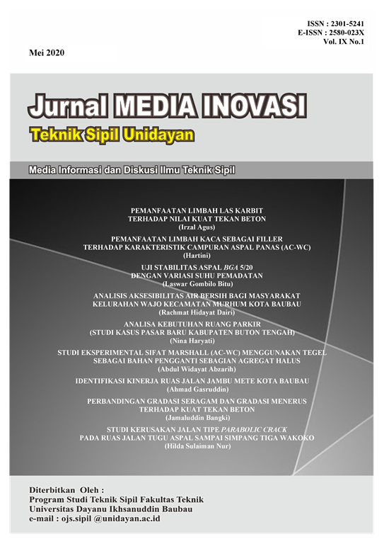 					View Vol. 9 No. 1 (2020): Jurnal Media Inovasi Teknik Sipil Unidayan
				